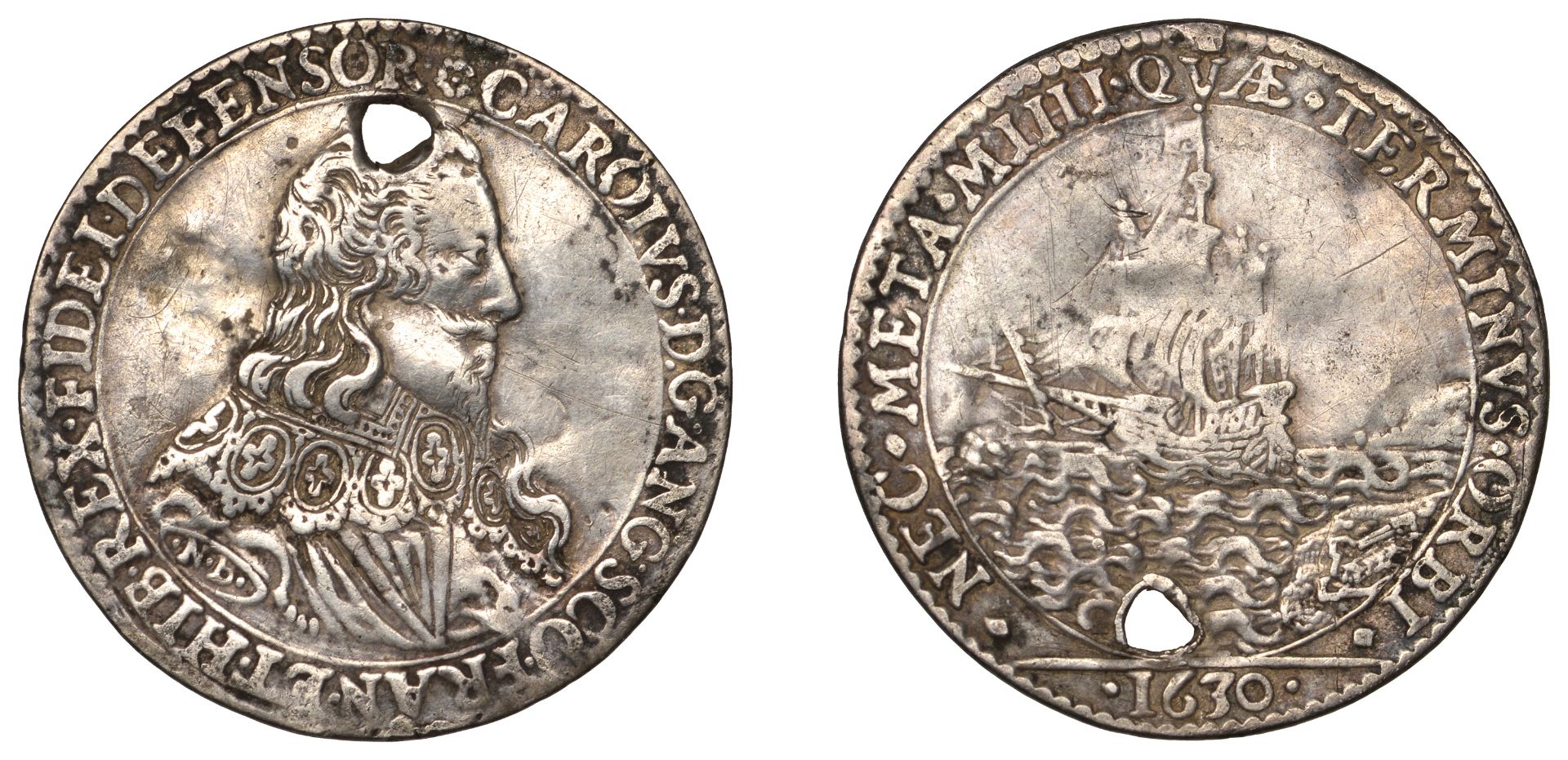 Dominion of the Sea, 1630, a cast and chased silver medal by N. Briot, similar to last, 27mm...