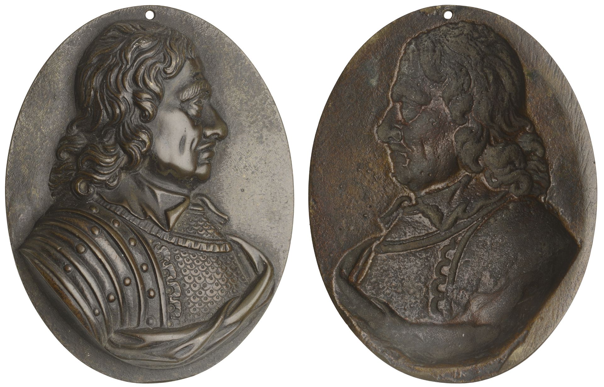 Oliver Cromwell, a uniface oval cast bronze medal or plaque, unsigned, armoured bust right,...