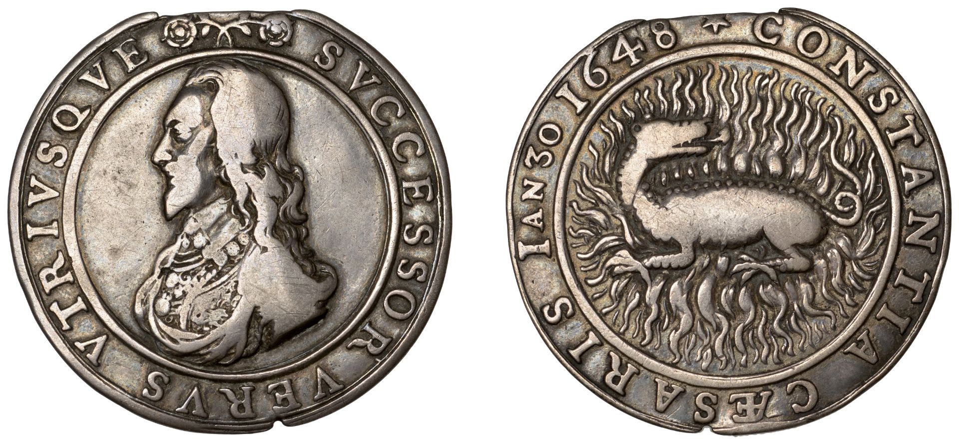 Death of Charles I, 1649, a silver medal, unsigned [probably by T. Rawlins], bare-headed cui...