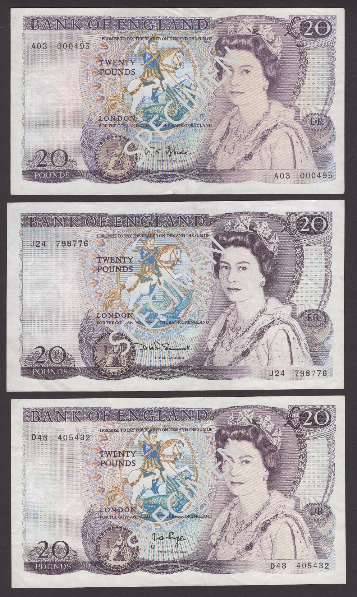 Bank of England, John S. Fforde, Â£20, 9 July 1970, serial number A03 000495, J.B.Page, Â£20,...