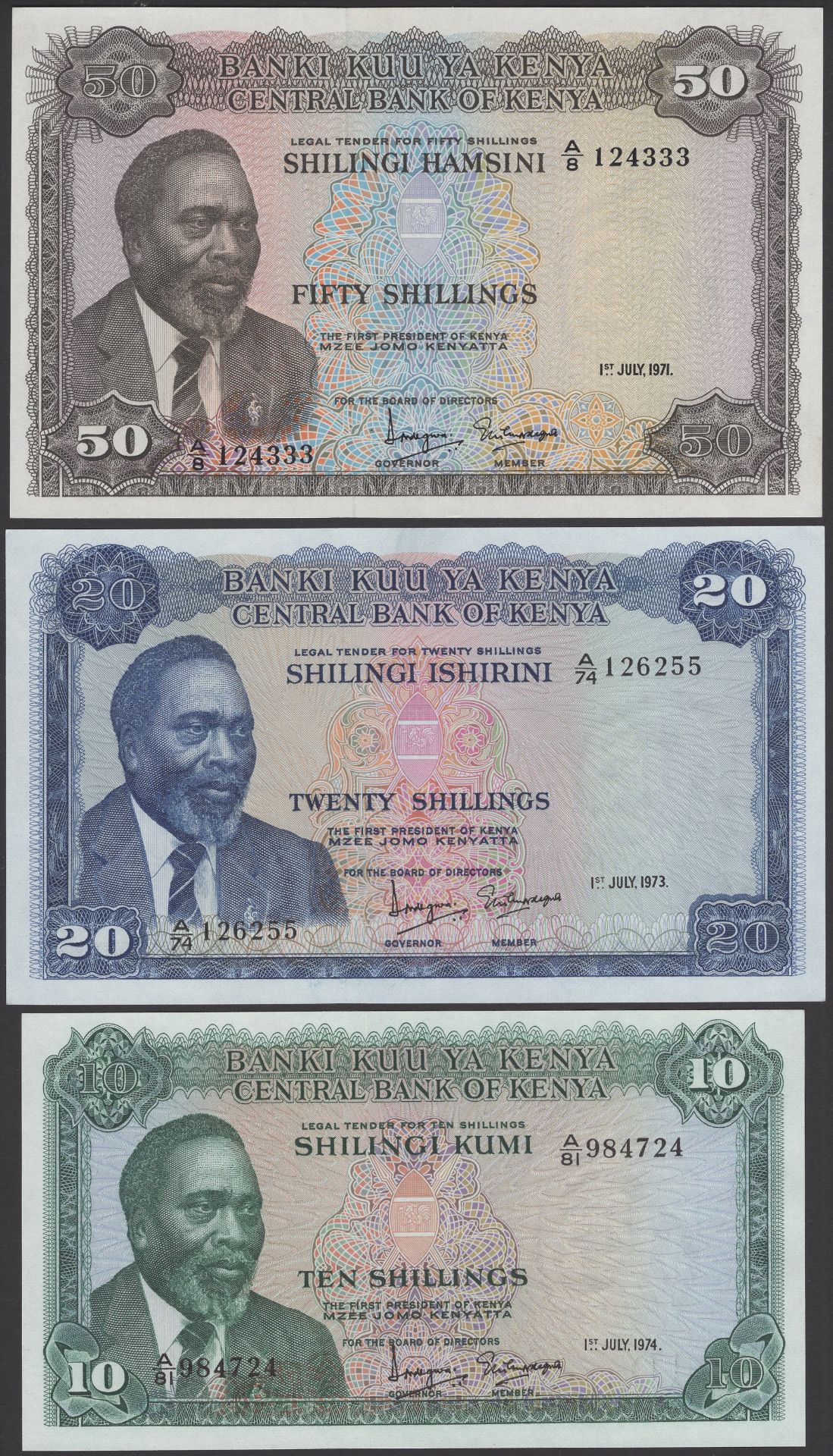 Central Bank of Kenya, 10, 20, 50 and 100 Shillings, 1974, 1973, 1971 and 1972, Ndegwa and N... - Image 3 of 4