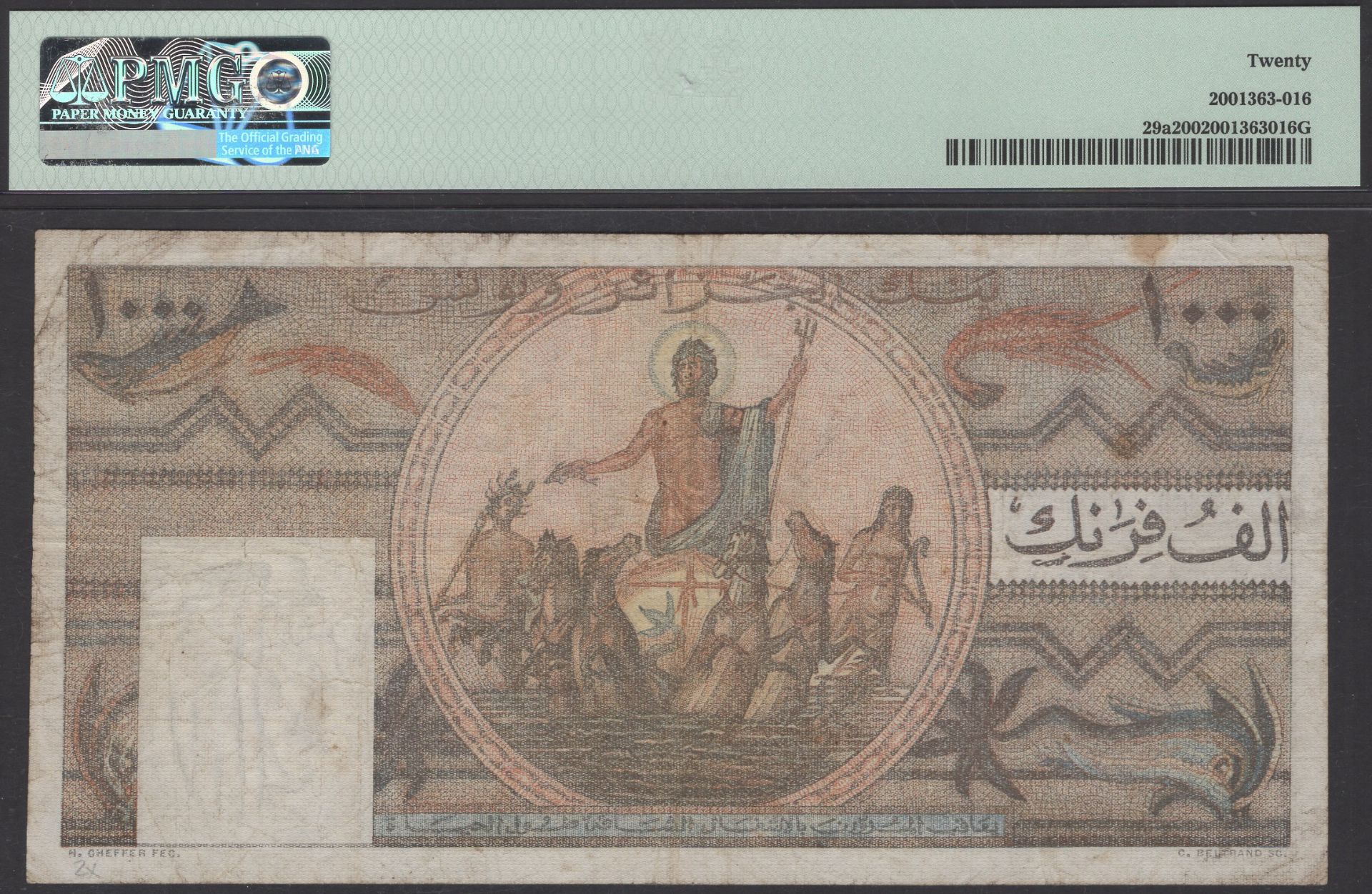 Banque de l'Algerie et de la Tunisie, 1000 Francs, 30 October 1950, serial number Y.188 795,... - Image 2 of 2