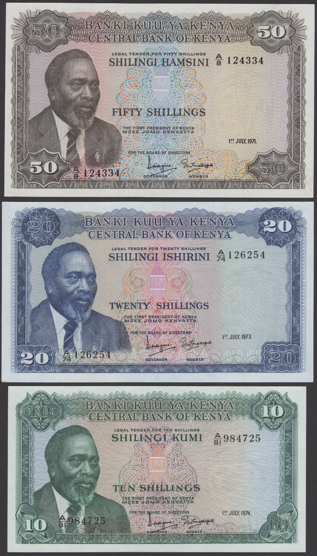 Central Bank of Kenya, 10, 20, 50 and 100 Shillings, 1974, 1973, 1971 and 1972, Ndegwa and N... - Image 3 of 4