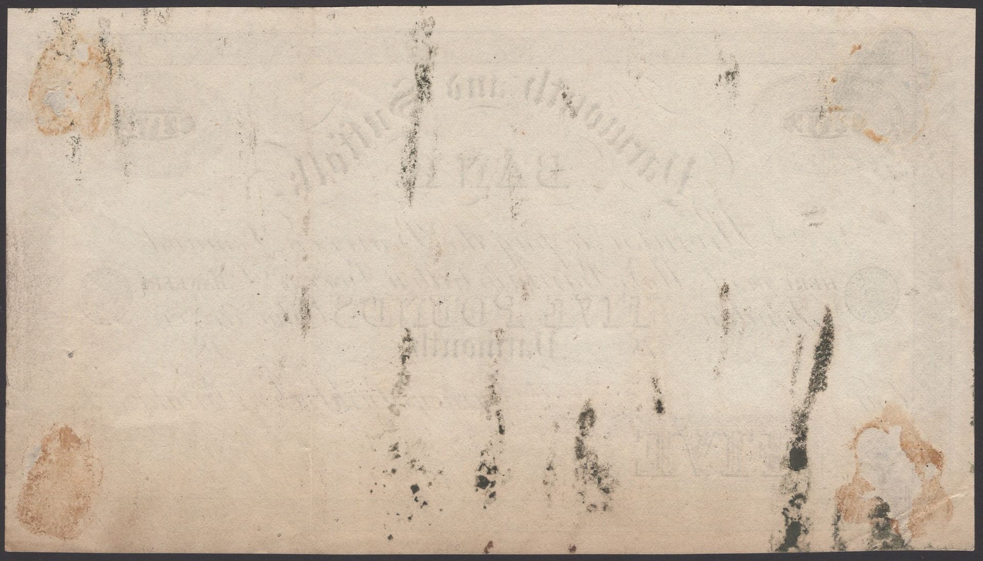 Yarmouth & Suffolk Bank, for Gurneys, Birkbeck & Brightwens, proof on paper for Â£5, 18-, no... - Image 2 of 2