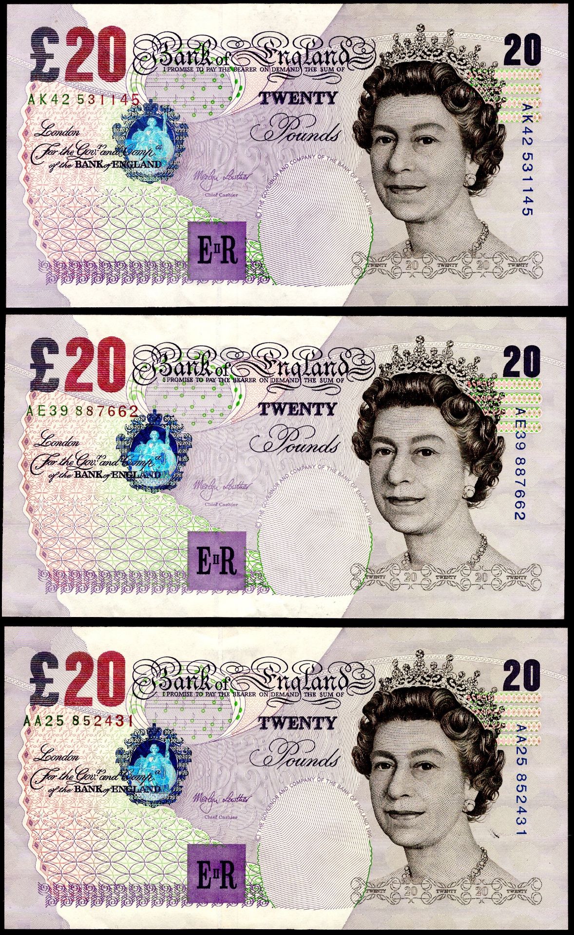 Bank of England, George M. Gill, Â£20, 5 June 1991, serial number B48 000052, G.Kentfield, Â£2... - Image 2 of 2