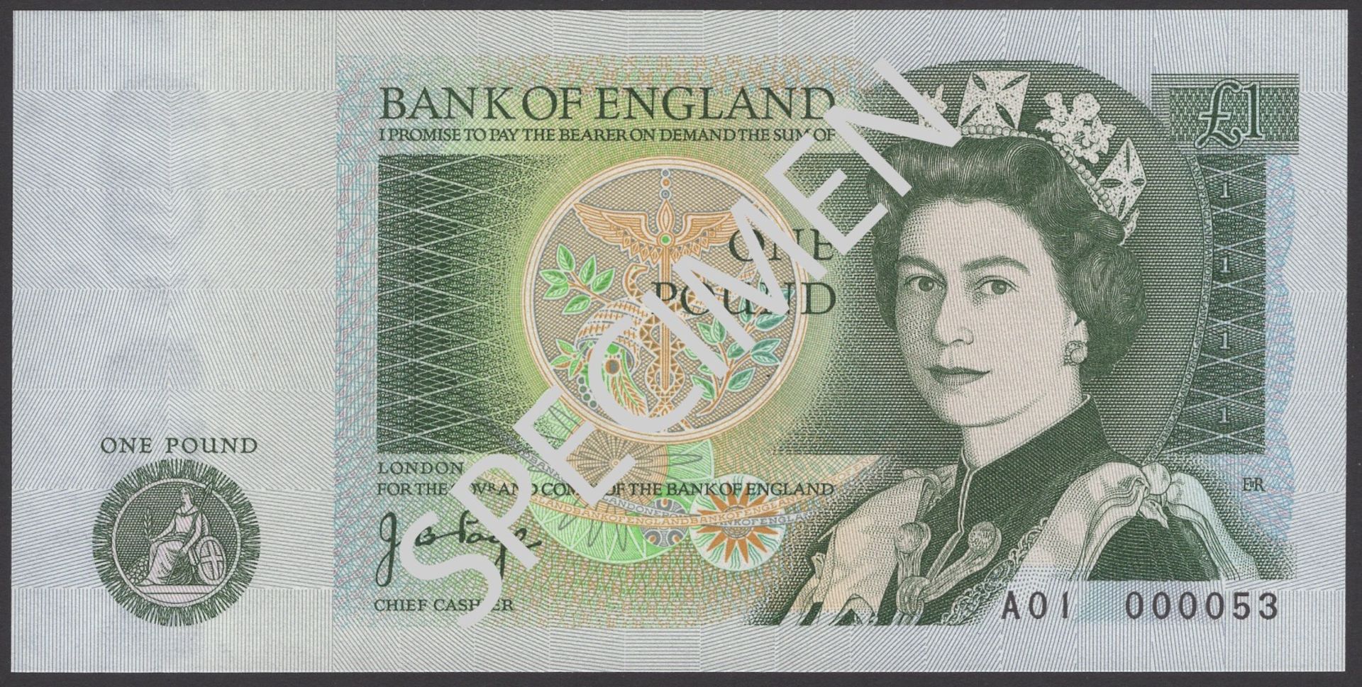 Bank of England, John B. Page, Â£1, 9 February 1978, serial number A01 000053, uncirculated a...