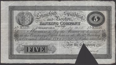 Stamford, Spalding and Boston Banking Company Limted, Â£5, 1 February 1905, serial number M33...