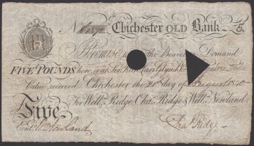 Chichester Old Bank, for Willm Ridge, Chas Ridge & Willm Newland, Â£5, 21 August 1840, serial...