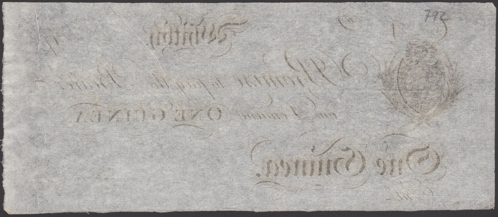 Whitby Bank, for Jonathan Sanders, unissued 5 Guineas, 17-, no serial number or signature, e... - Image 2 of 2