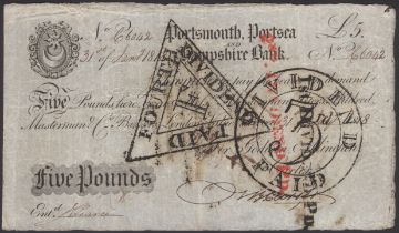 Portsmouth, Portsea & Hampshire Bank, for Godwin, Minchin & Carter, Â£5, 31 January 1818, ser...