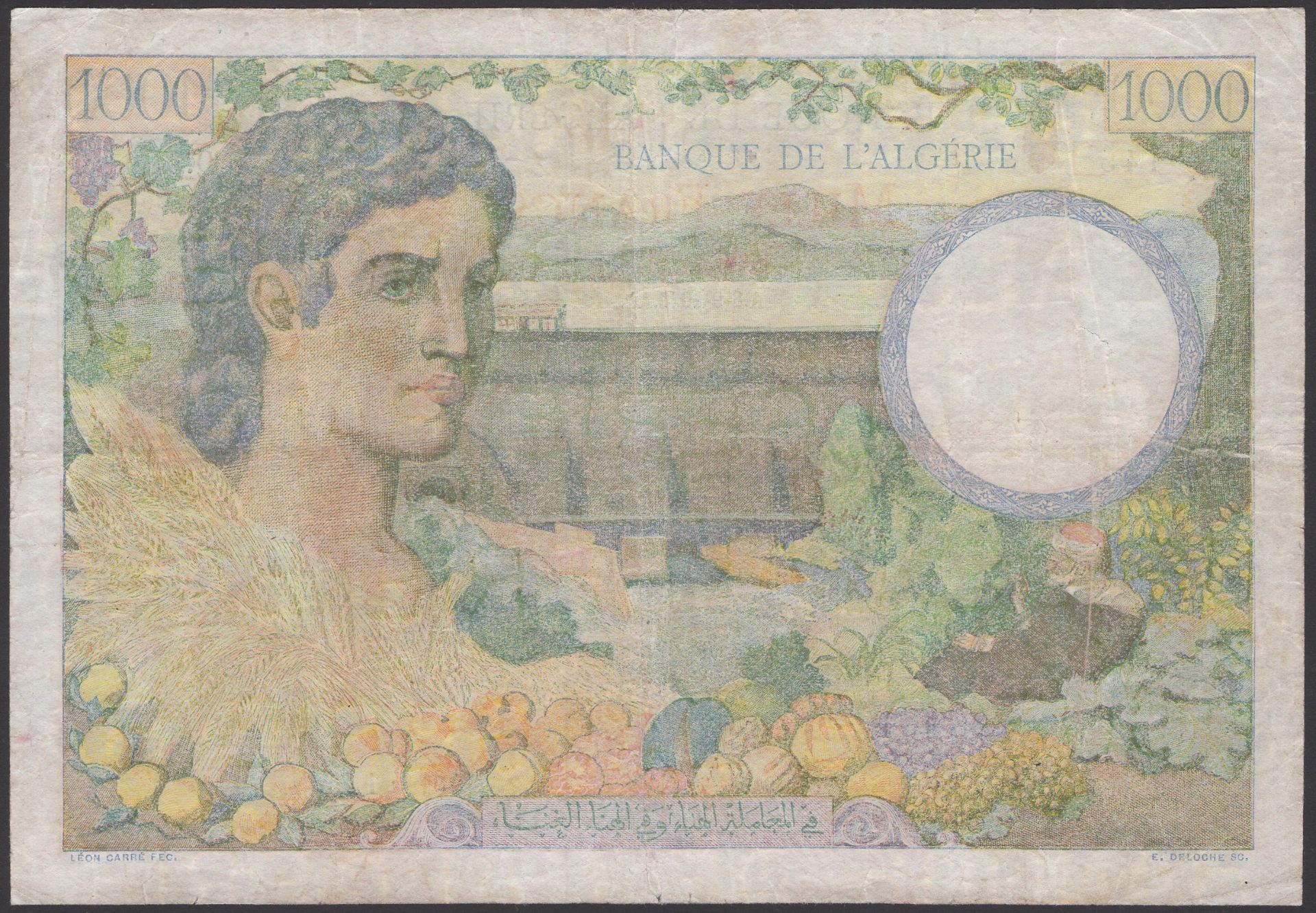 Banque de l'Algerie, 1000 Francs, 8 September 1942, serial number Q.589-145, a fairly attrac... - Image 2 of 2