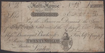 Holt House, Derbyshire, for Self & Compy, Â£1, 27 October 1800, serial number a9/03, D. Dakey...