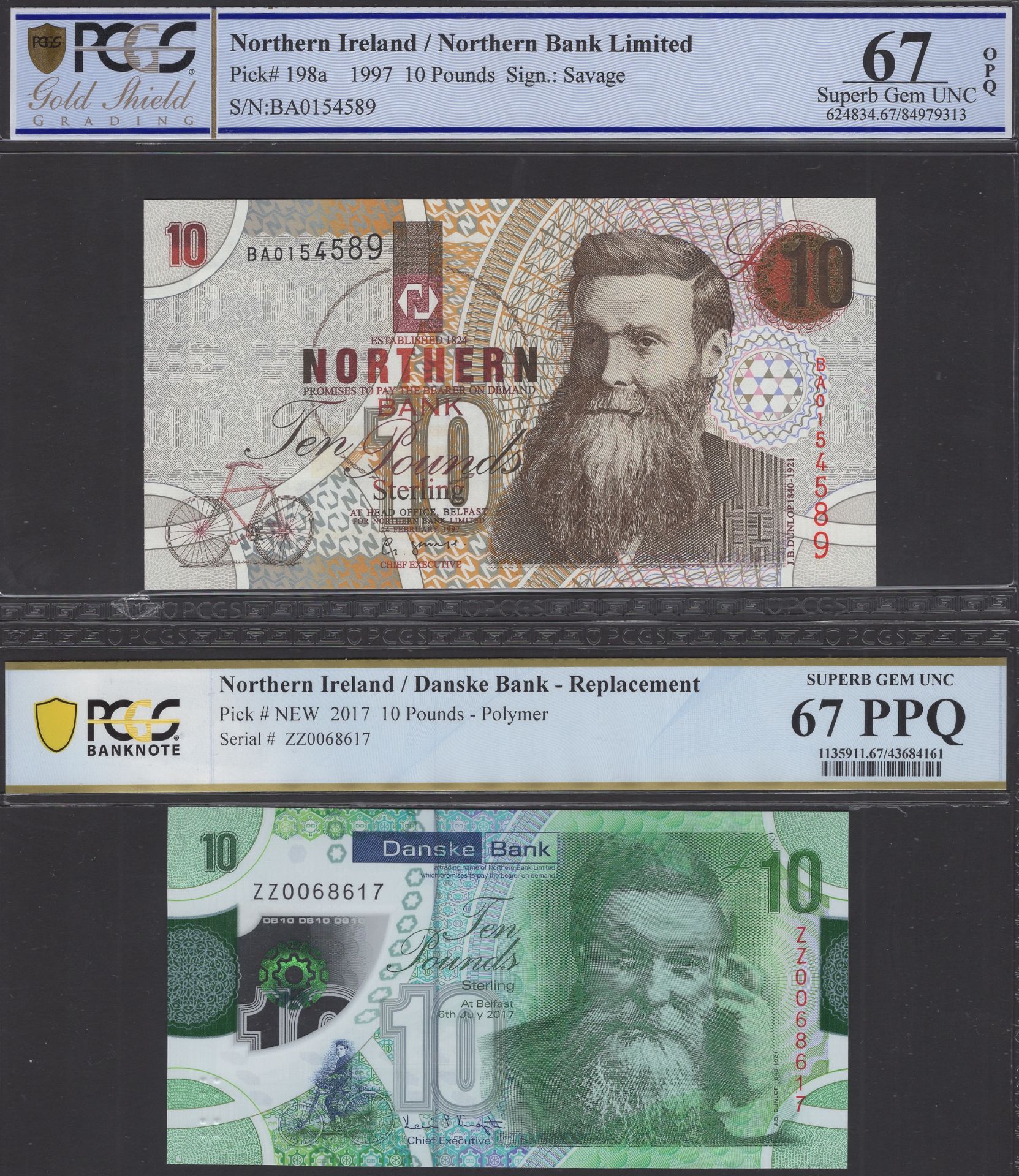 Bank of Ireland, Â£50, 1 January 2013, serial number AA 026693, also Ulster Bank, Â£10, 2007,...