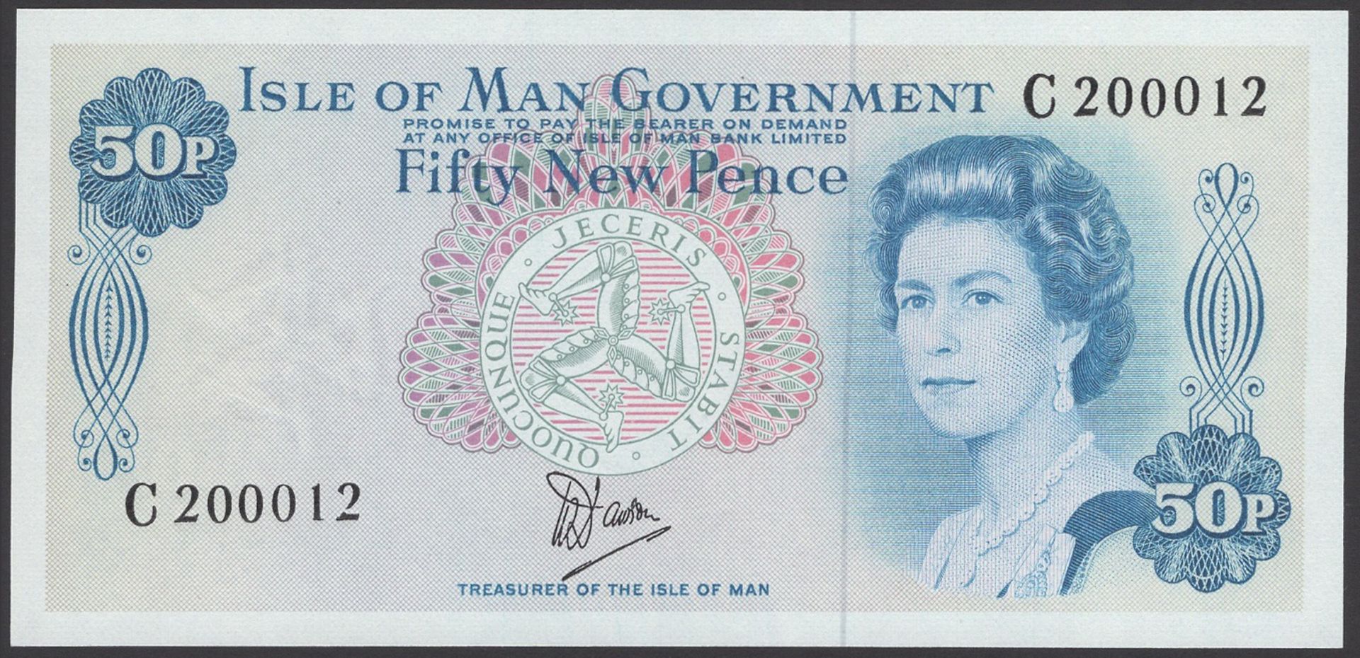 Isle of Man Government, W.Dawson, 50 New Pence, ND (1981), serial number C200012, uncirculat...