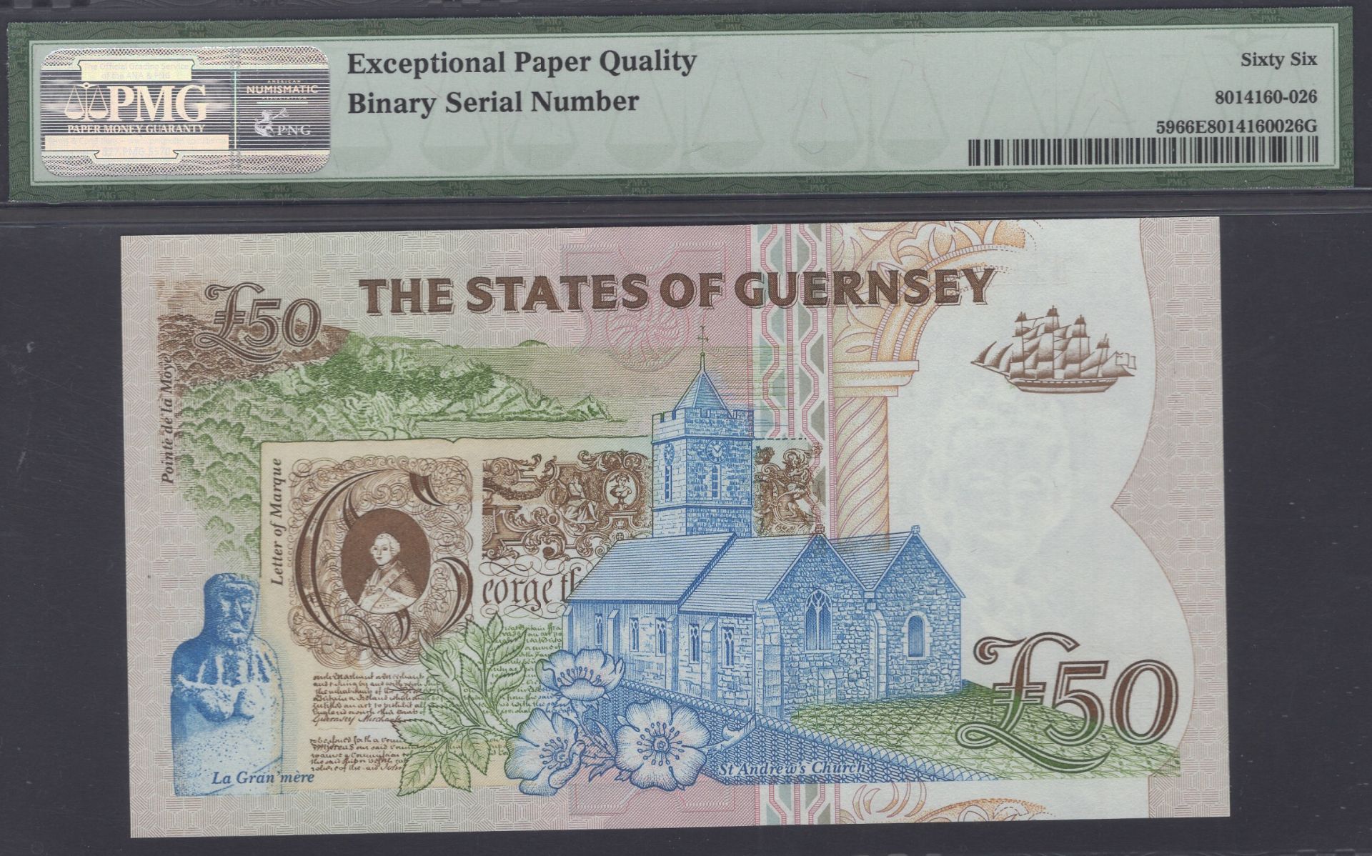 States of Guernsey, Â£50, ND (1994), serial number A100011, Trestain signature, in PMG holder... - Image 2 of 2