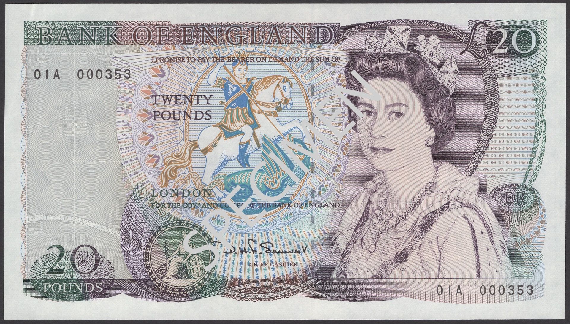 Bank of England, David H. F. Somerset, Â£20, 15 November 1984, serial number 01A 000353, crea...