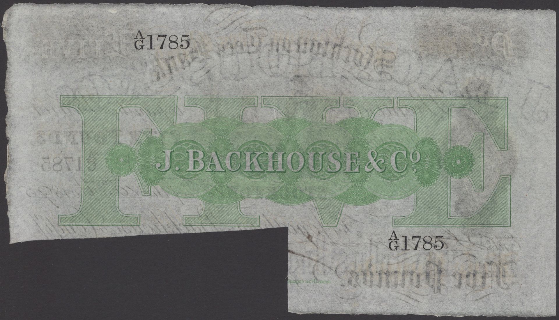 Stockton on Tees Bank, for Jonathan Backhouse & Company, Â£5, 18 October 1895, serial number... - Image 2 of 2