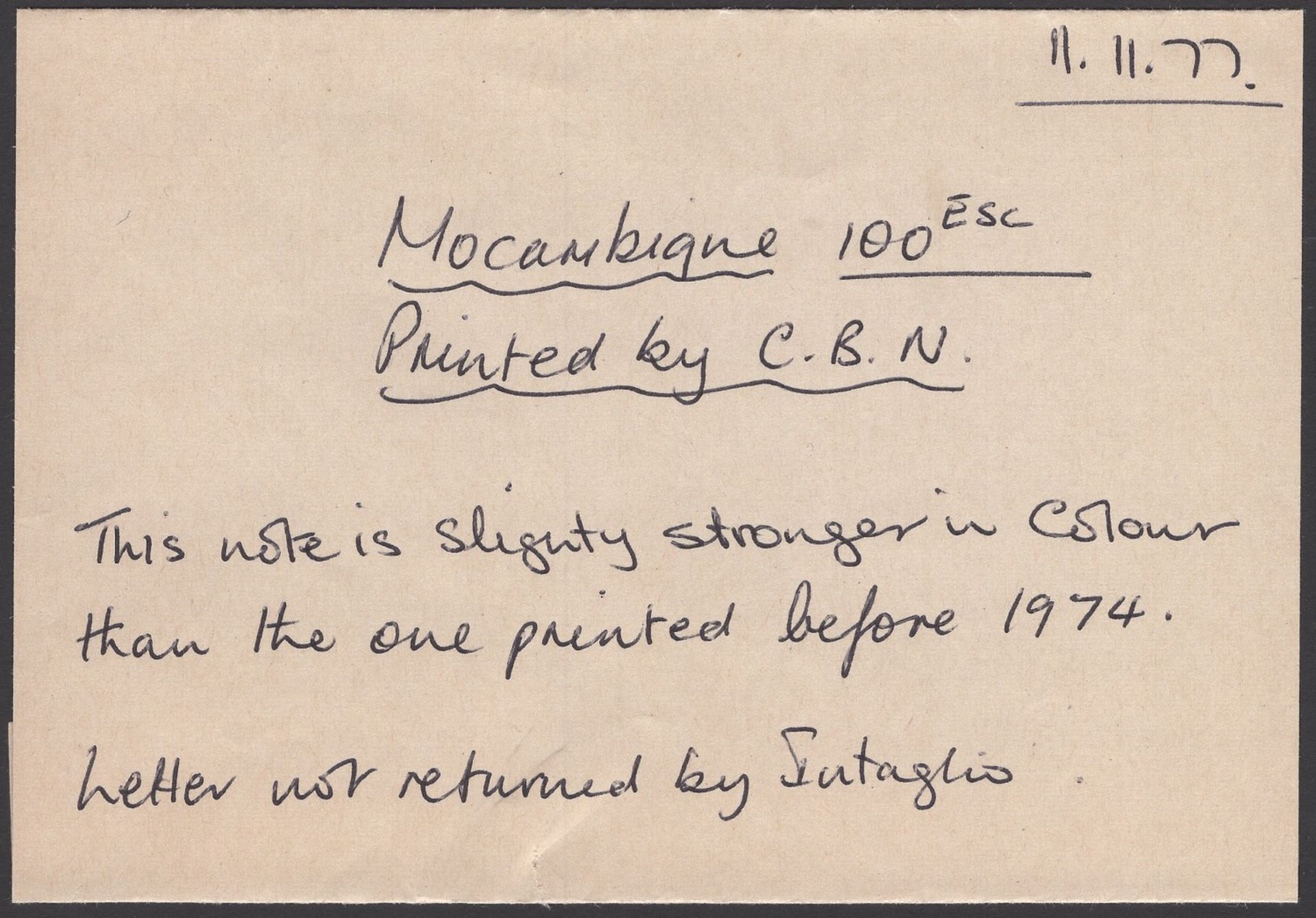 Banco Nacional Ultramarino, Mozambique, proof 100 Escudos (2), 27 March 1961, prefixes C, wi... - Image 3 of 3