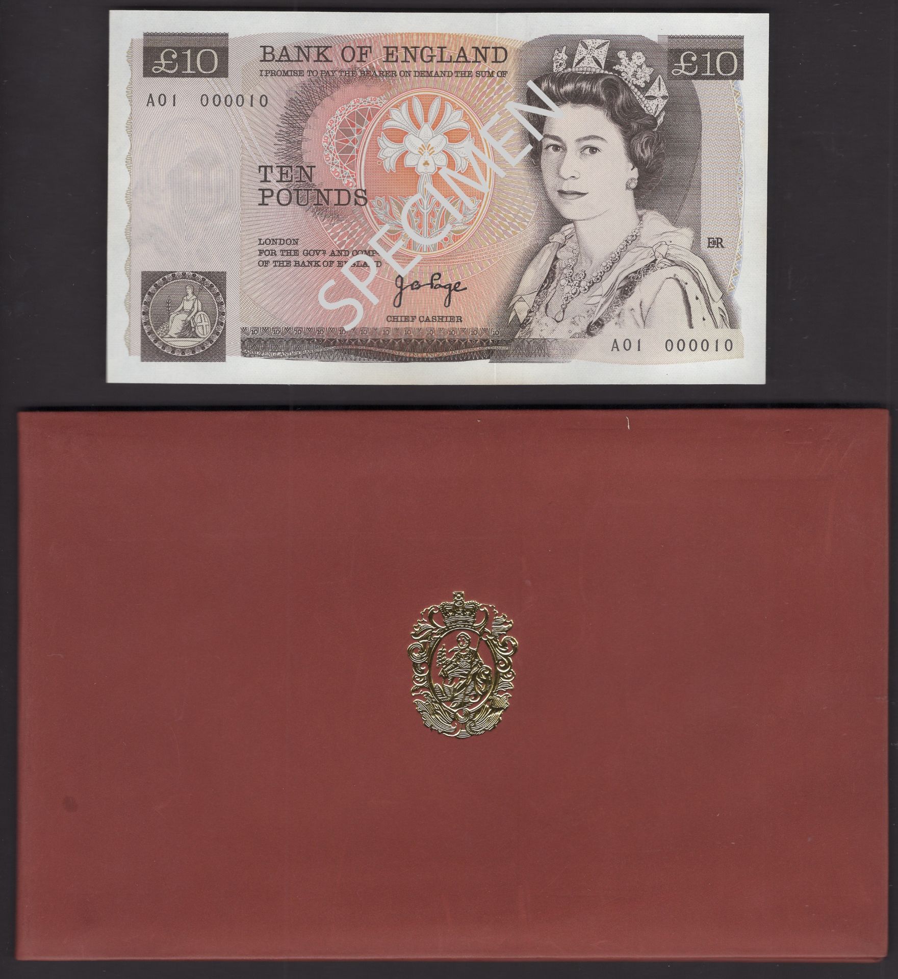 Bank of England, John B. Page, Â£10, 20 February 1975, serial number A01 000010, the note is...