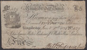 Kingsbridge Bank, for John Square, Walter Prideaux jnr & Walter Were Prideaux, Â£5, 1 January...