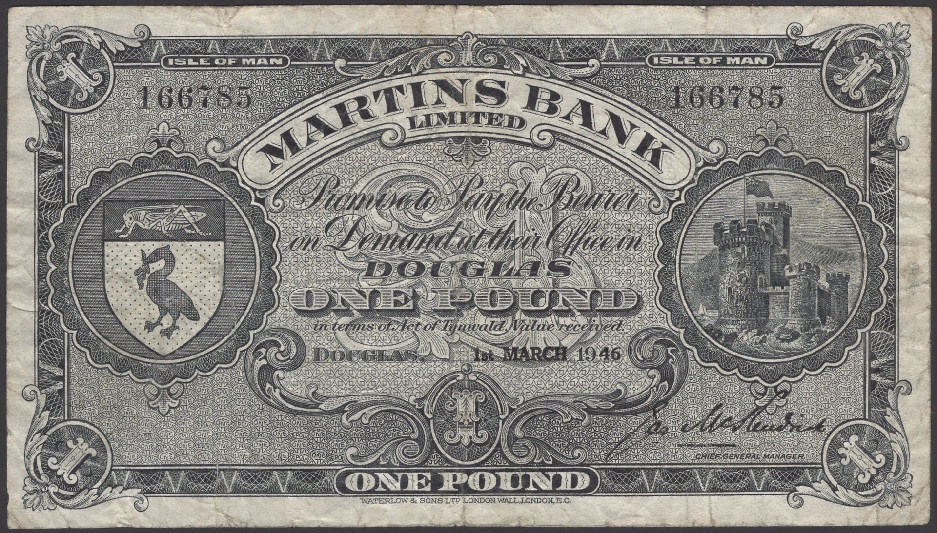 Martins Bank Limited, Â£1, 1 March 1946, serial number 166785, McKendrick signature, original...