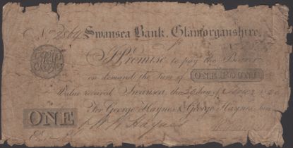 Swansea Bank, for George Haynes & George Haynes Junr, Â£1, 30 June 1820, serial number 2864,...