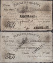 Newcastle upon Tyne Joint Stock Banking Company, Â£5 (2), first 1 May 1838, second illegible,...