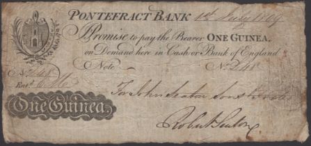 Pontefract Bank, for John Seaton, Sons & Foster, 1 Guinea, 1 July 1809, serial number L48, J...
