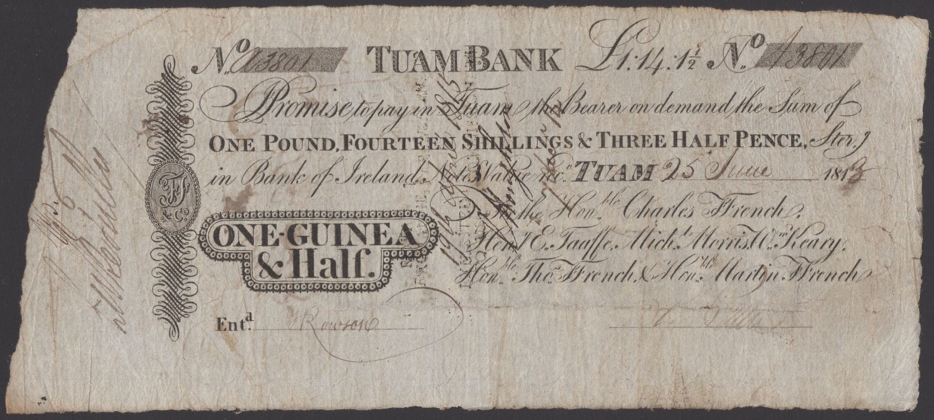 Tuam Bank, for Hon.Charles Ffrench, Henry Taaffe, Michael Morris, William Keary, Hon.Thomas...