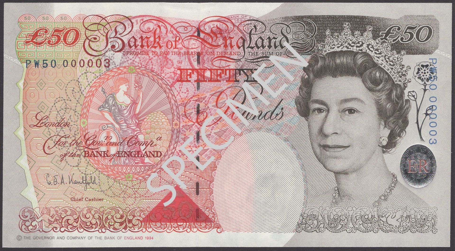 Bank of England, Graham E. A. Kentfield, Prince of Wales 50th birthday commemorative Â£50, 19...