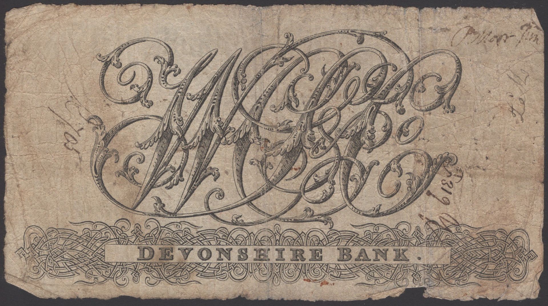 Devonshire Bank, Exeter, for Williams, Cann, Searle & Co., Â£5, 6 February 1818, serial numbe... - Image 2 of 2