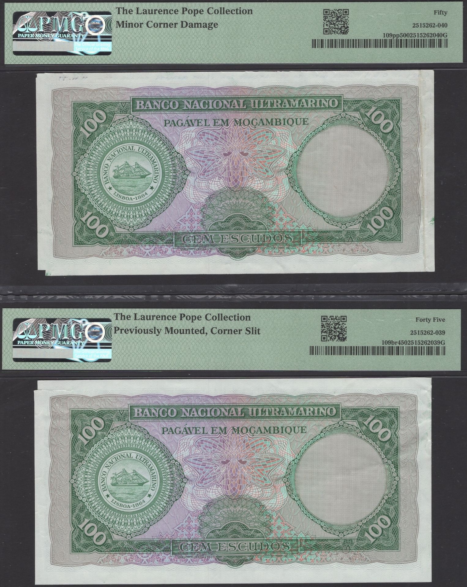 Banco Nacional Ultramarino, Mozambique, proof 100 Escudos (2), 27 March 1961, prefixes C, wi... - Image 2 of 3