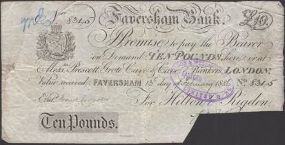 Faversham Bank, for Hilton & Rigden, cancelled Â£10, 13 February 1886, serial number 8345, wi...