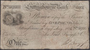 Sittingbourne Bank, for Loud, Burgess & Co., Â£1, 11 May 1824, serial number 371, Burgess sig...