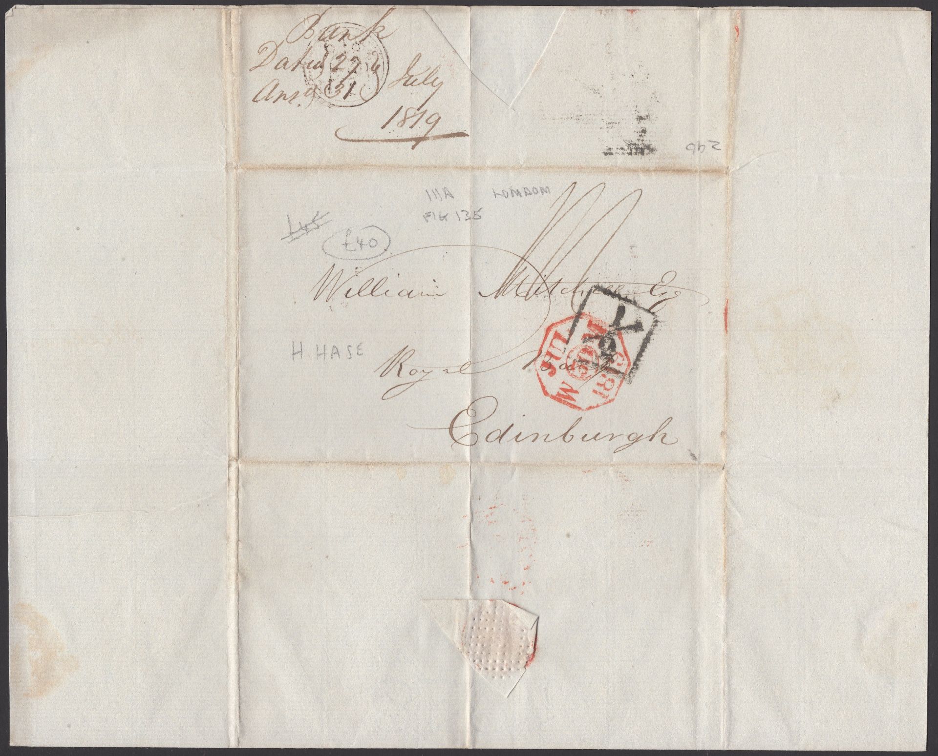 Bank of England, a letter dated 27 July 1819, to William Mitchell, Royal Bank Edinburgh, sig... - Image 2 of 2