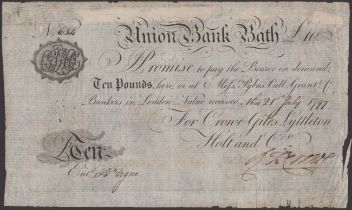 Union Bank, Bath, for Crowe, Giles, Lyttleton, Holt & Co., Â£10, 21 July 1797, serial number...
