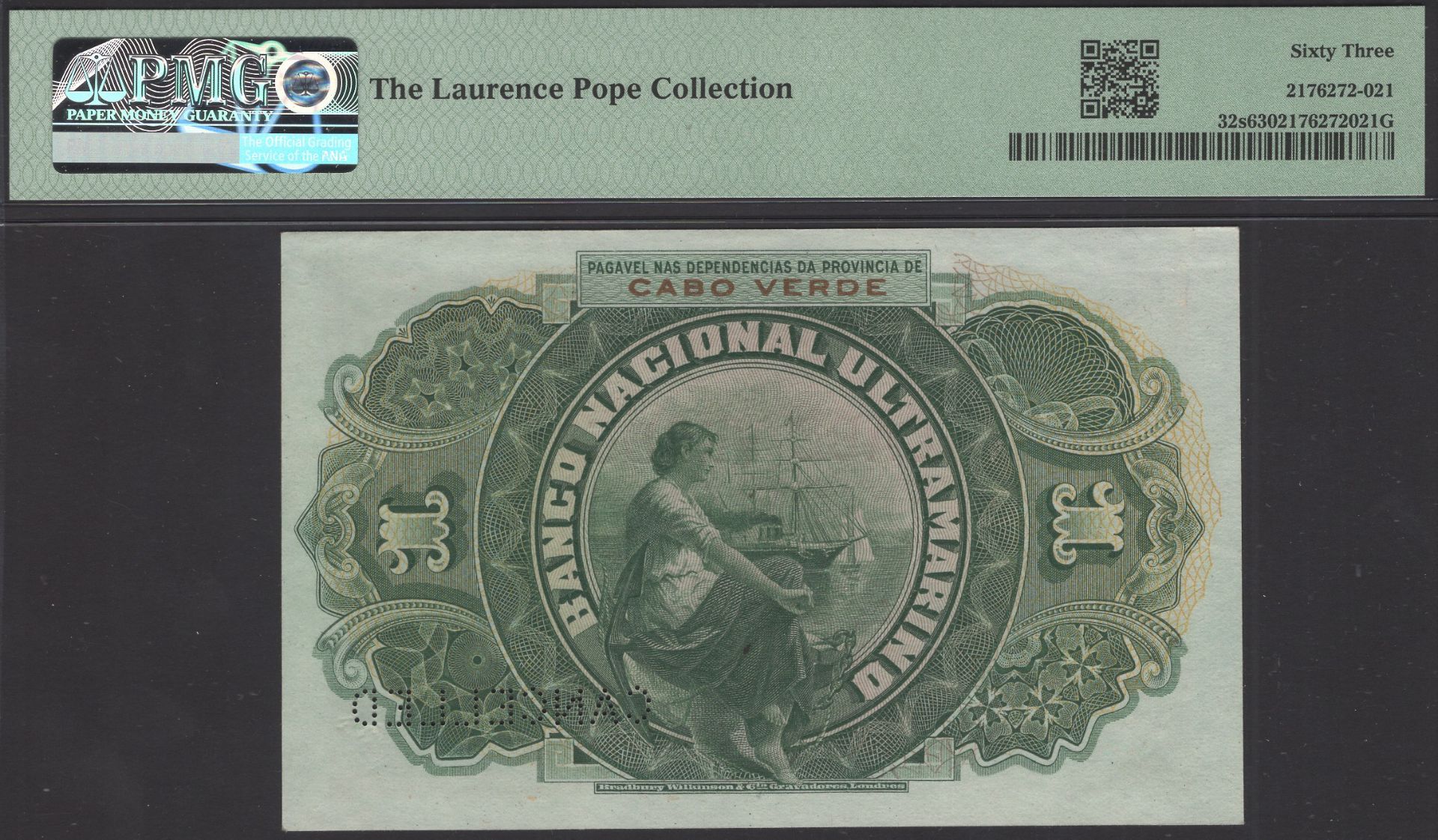 Banco Nacional Ultramarino, Cape Verde, proof 1 Escudo, 1 January 1921, no serial number, pe... - Image 2 of 2