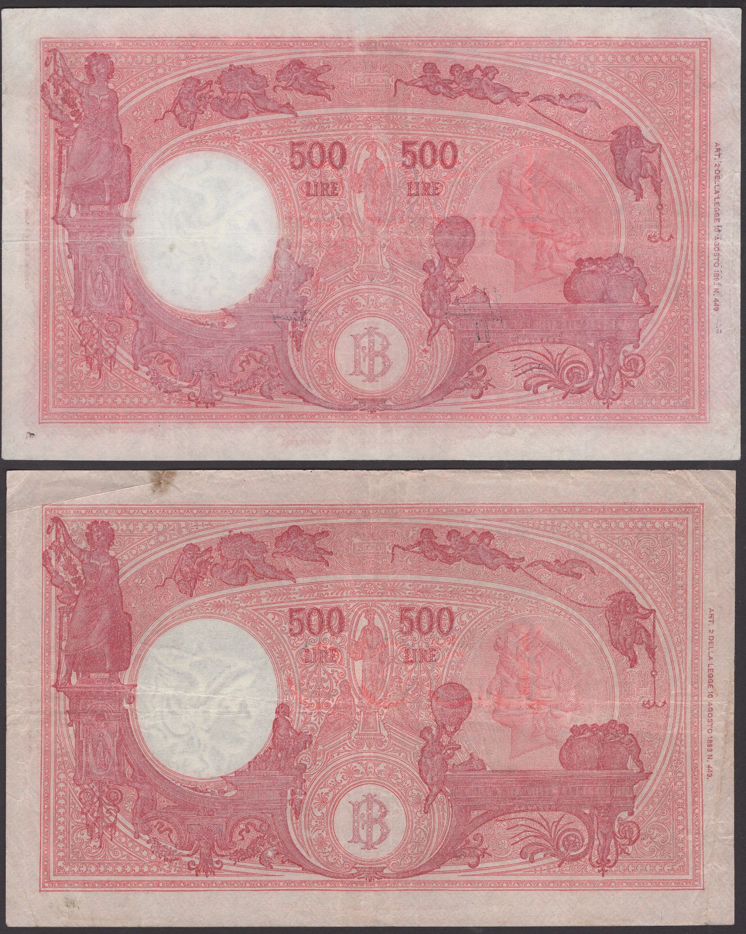 Banca d'Italia, 500 lire (2), 18 October 1943, serial number U19 089963, and 11 November 194... - Image 2 of 2