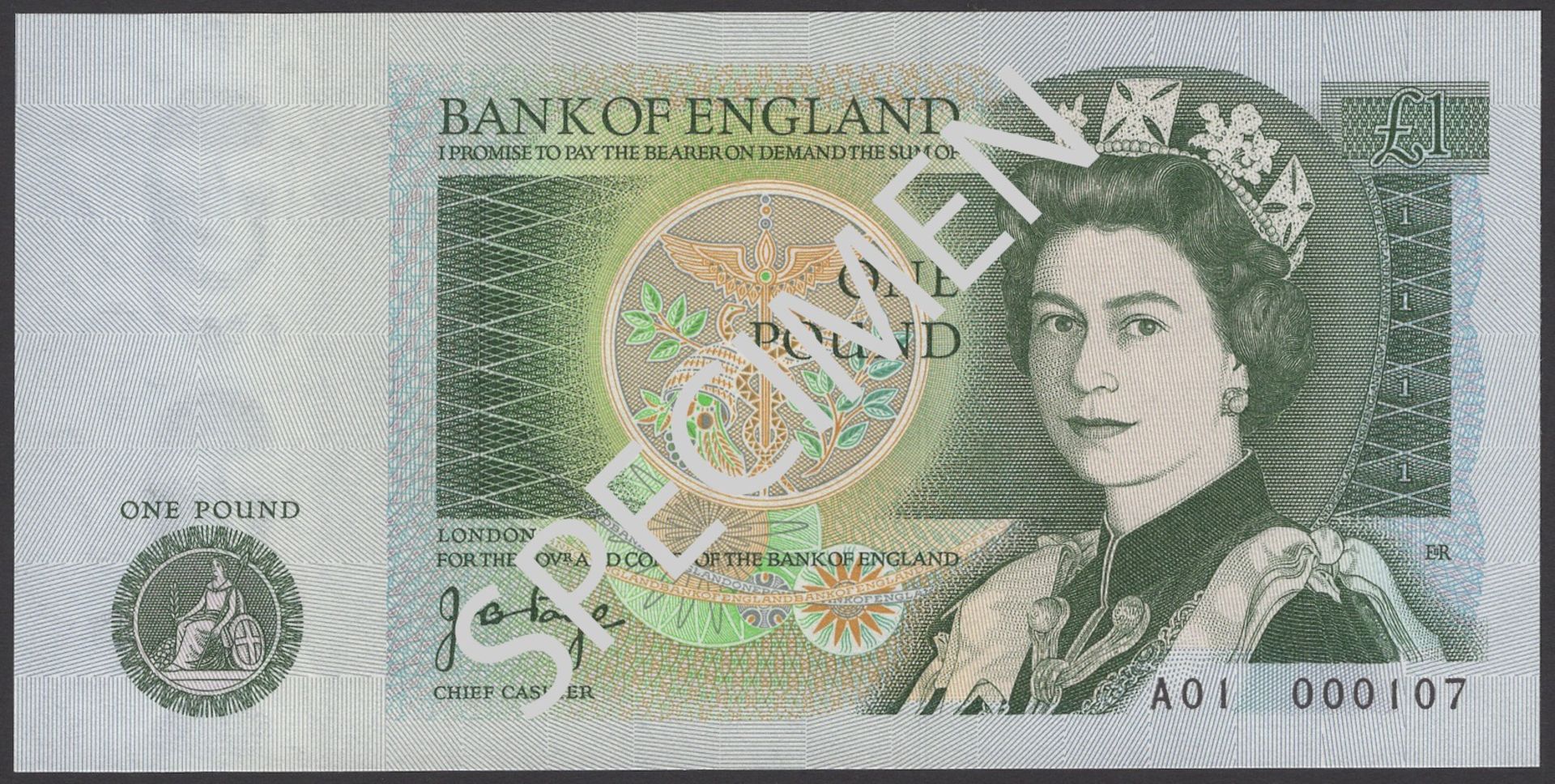 Bank of England, John B. Page, Â£1, 9 February 1978, serial number A01 000107, uncirculated a...