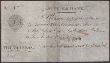 Suffolk Bank, for Samuel Badeley & John Woodcock, unissued 5 Guineas, no date, signature or...