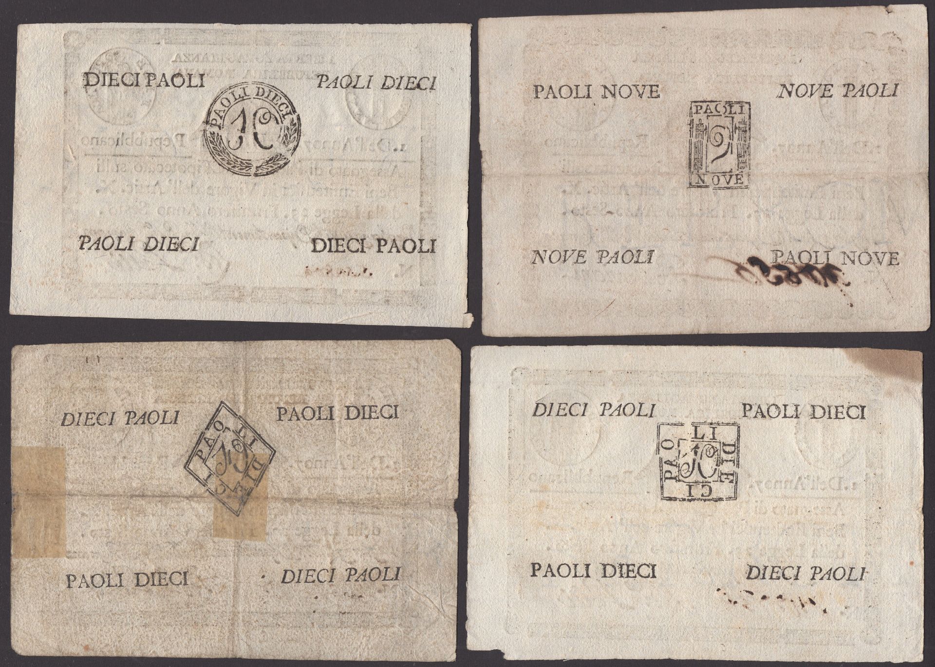 Republica Romana, Italy, 9 Paoli, 1798, serial number 90896, 10 Paoli (3), 1798, serial numb... - Image 2 of 2