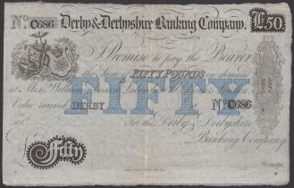 Derby & Derbyshire Banking Company, unissued Â£50, 18-, serial number C686, a few rust spots,...