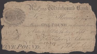 Winchcomb Bank, for Fisher & Ashmore, Â£1, 24 September 181(?), serial number M734, Fisher si...
