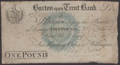 Burton upon Trent Bank, for Harding, Oakes and Willington, Â£1, 12 July 1817, serial number N...