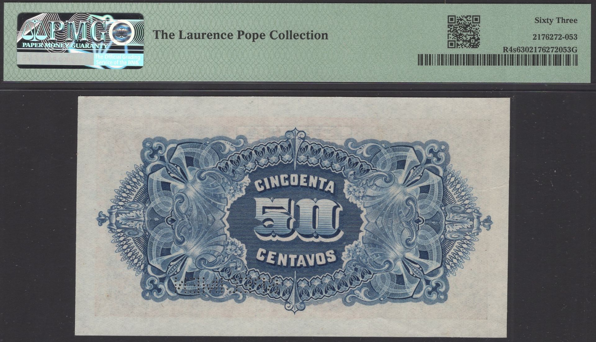 Banco da Beira, printers archival specimen 50 Centavos, 15 September 1919, serial number ran... - Image 2 of 2