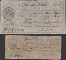 Newark Bank, for Pocklington, Dickinson and Company, Â£1 and Â£5, 1807 and 1809, serial number...
