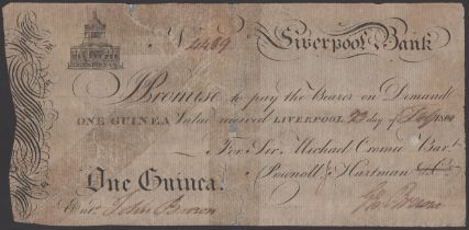 Liverpool Bank, for Sir Michael Cromie, Bart Pownoll & Hartman, 1 Guinea, 23 February 1801,...