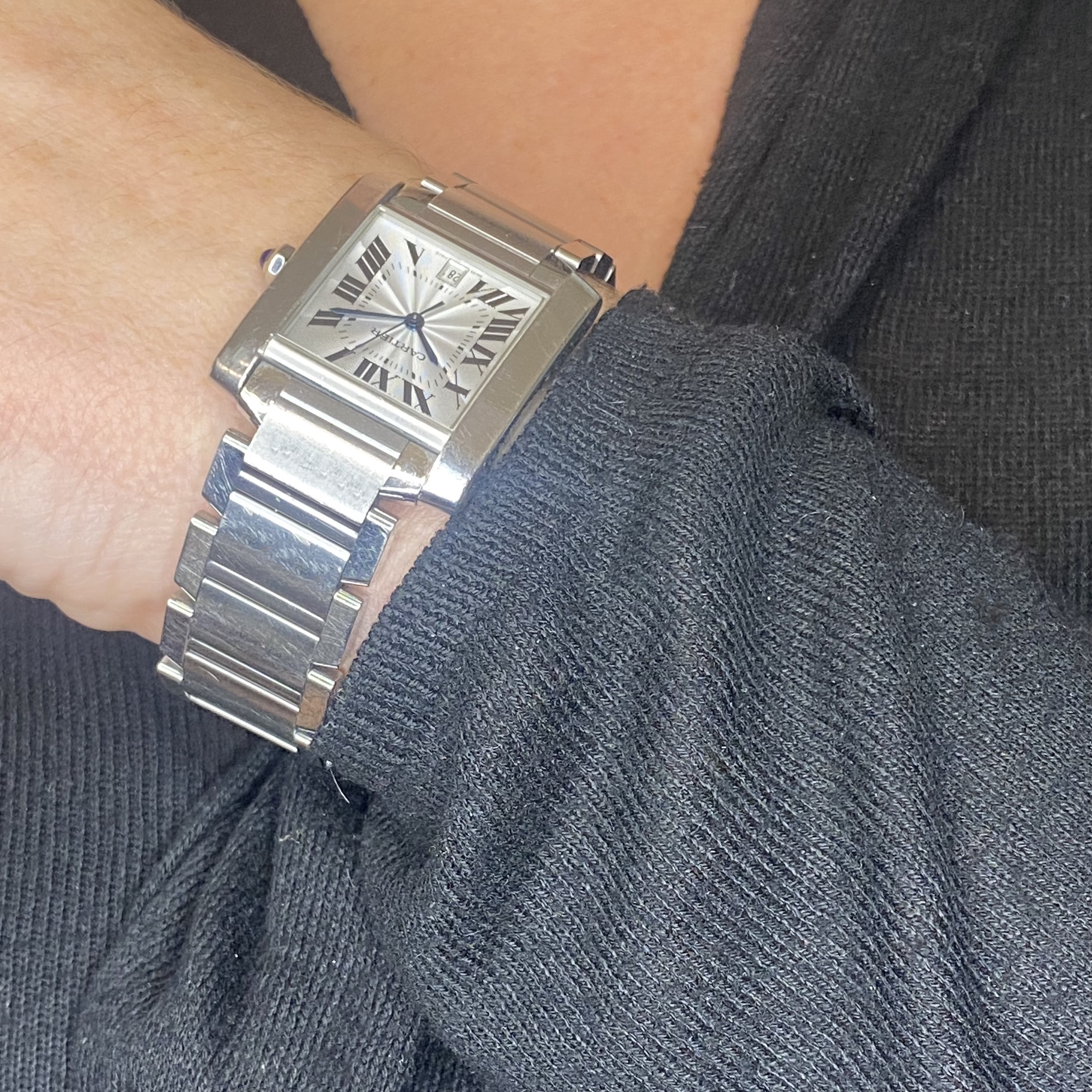 Cartier. A stainless steel rectangular automatic wristwatch with date and bracelet, Ref. 230... - Image 4 of 4