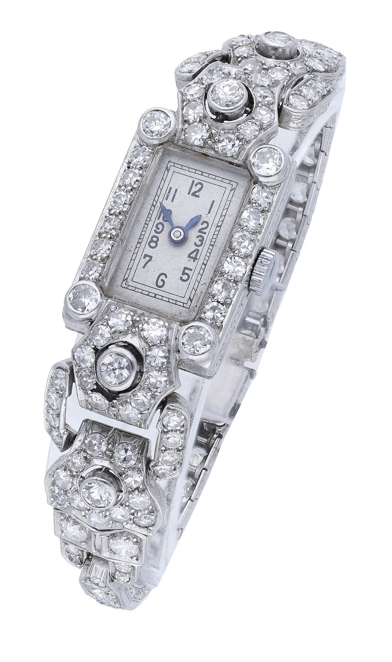 Swiss. A lady's platinum and diamond-set Art Deco cocktail watch, circa 1930. Movement: jew...