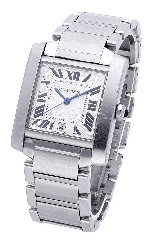 Cartier. A stainless steel rectangular automatic wristwatch with date and bracelet, Ref. 230... - Image 2 of 4